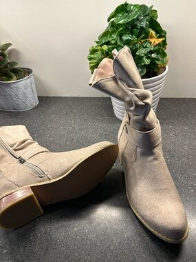 Women's Taupe Suede Ankle Boots - Stylish Comfort